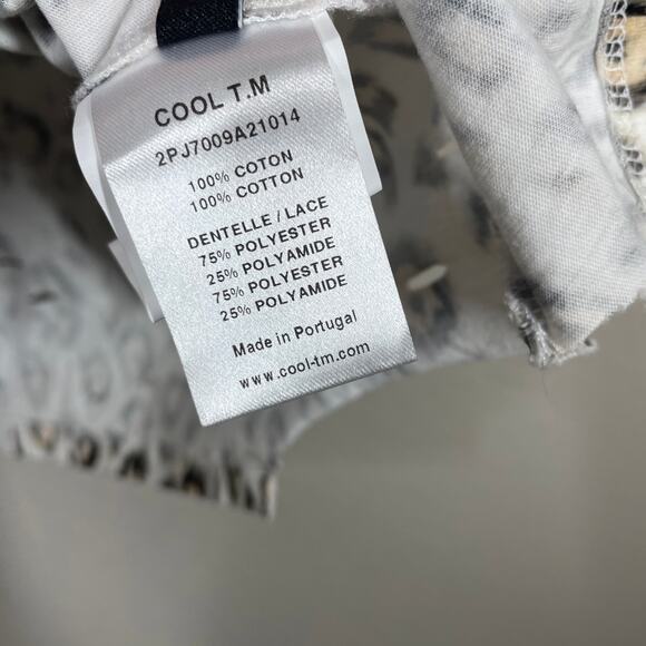 Cool TM XS Leopard Lace T-Shirt White Cotton Flower Applique Short Sleeves - Picture 8 of 11